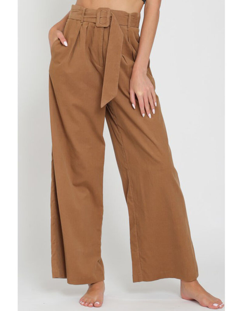 AAKAA High Waist Belted Corduroy Pants