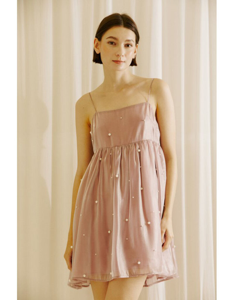 Storia Pearl Detailed Mauve Mini Dress