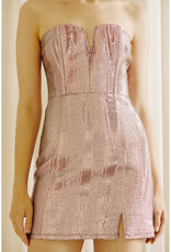 Storia Pink Metallic Strapless Mini Dress