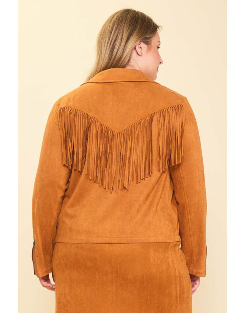 SKIES ARE BLUE Plus Faux Suede Fringe Jacket