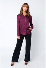 Olivaceous Burgundy Satin Button Up Top