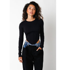 Olivaceous Black Front Corset Long Sleeve Top