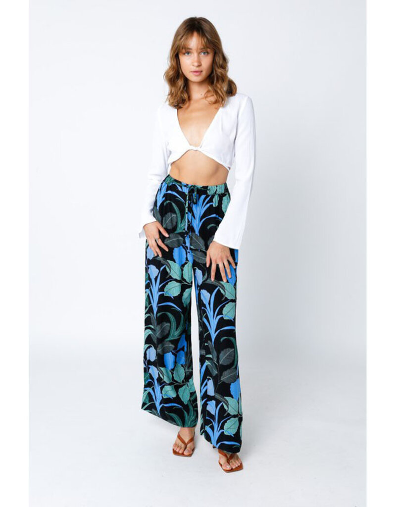 Olivaceous Black Leaf Printed Lounge Pants