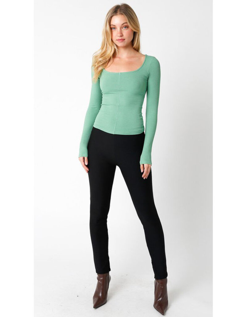 Olivaceous Middle Seam Scoop Neck Long sleeve Top