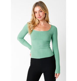 Olivaceous Middle Seam Scoop Neck Long Sleeve Top