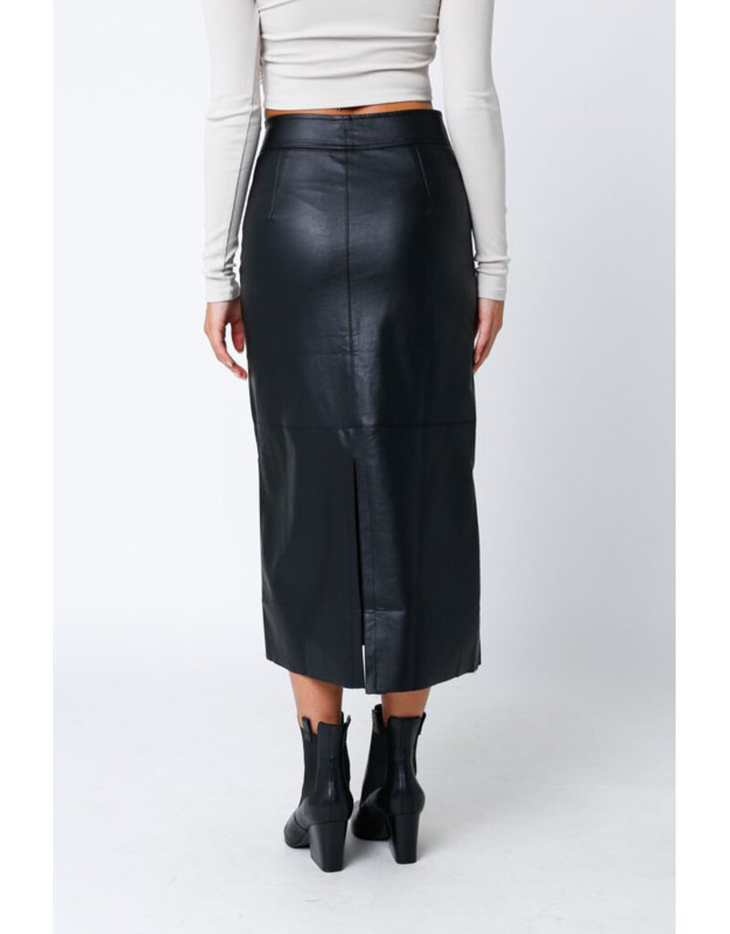 Black Midi Skirt Faux Leather Pencil High Waist