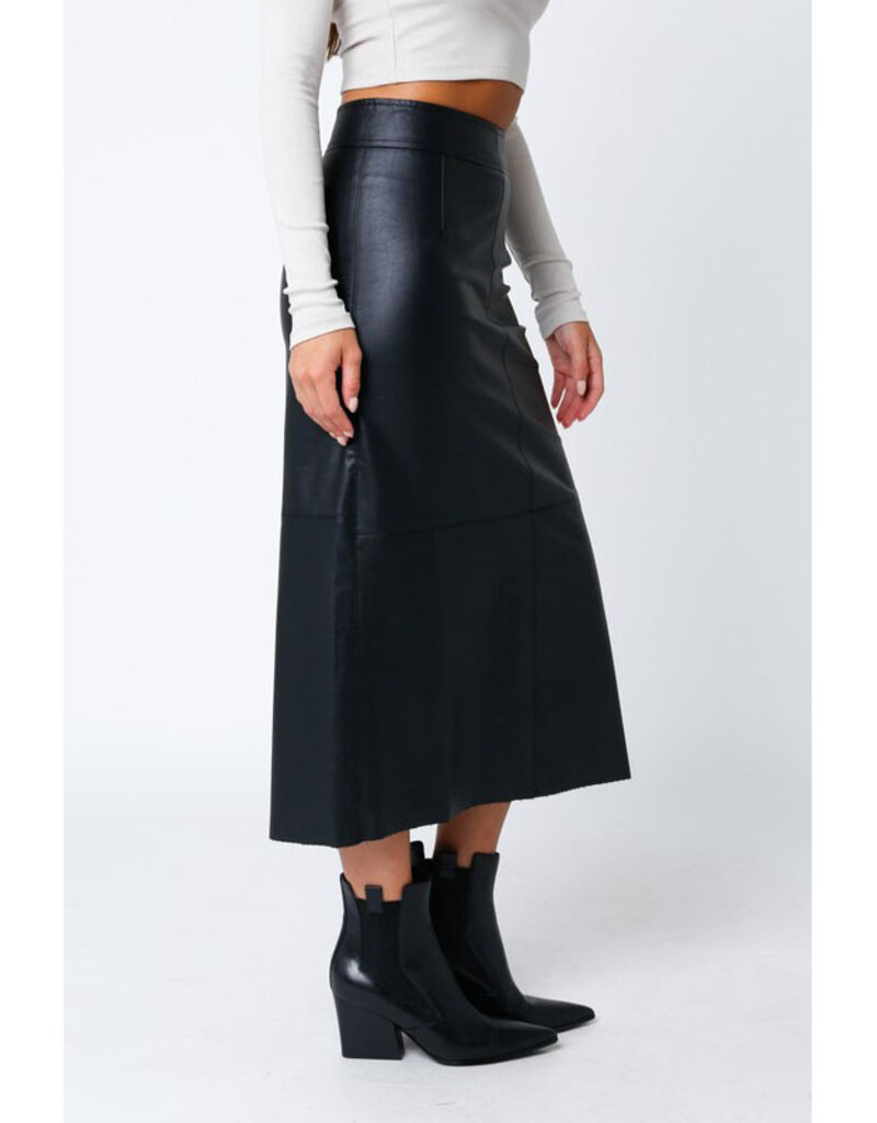 Olivaceous Black Straight Faux Leather Midi Skirt