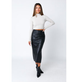 Olivaceous Black Straight Faux Leather Midi Skirt