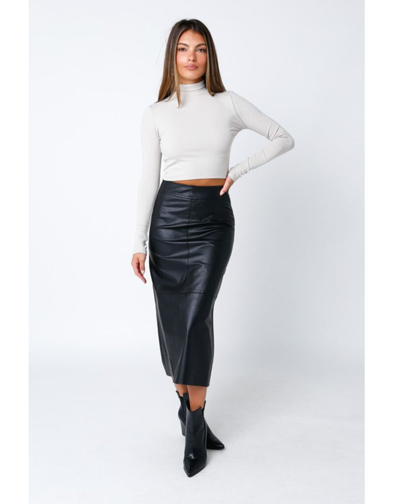 Irresistibly Fly Black Vegan Leather Midi Skirt