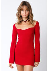 Olivaceous Red Knit Sweetheart Mini Dress