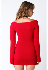 Olivaceous Red Knit Sweetheart Mini Dress
