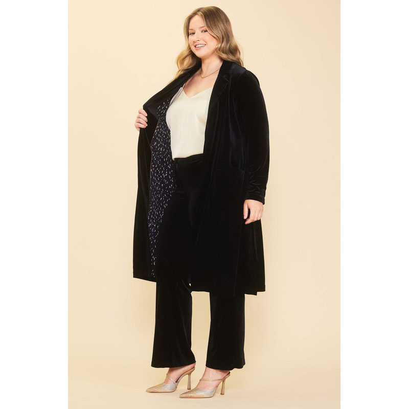 Plus Long Sleeve Velvet Duster - Firefly