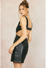 ILLA ILLA Black Leather O-Ring Mini Dress