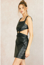 ILLA ILLA Black Leather O-Ring Mini Dress