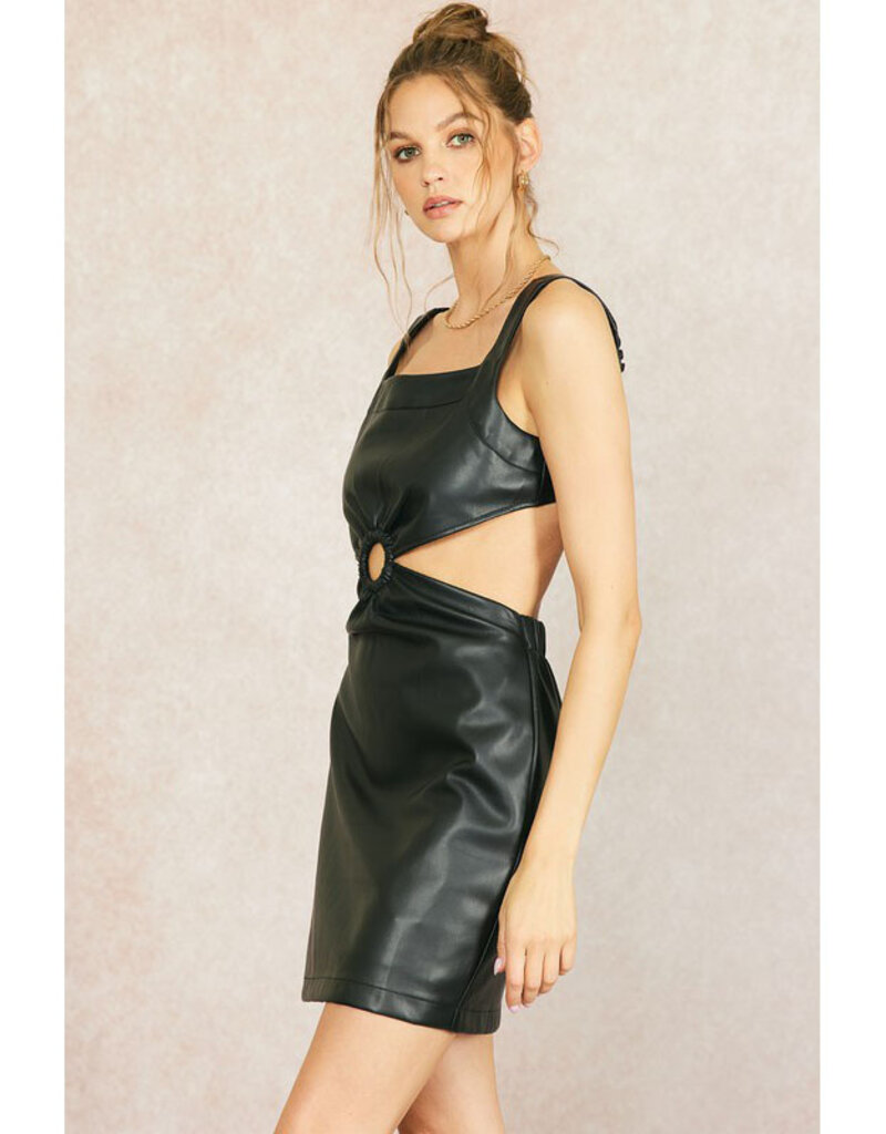 ILLA ILLA Black Leather O-Ring Mini Dress