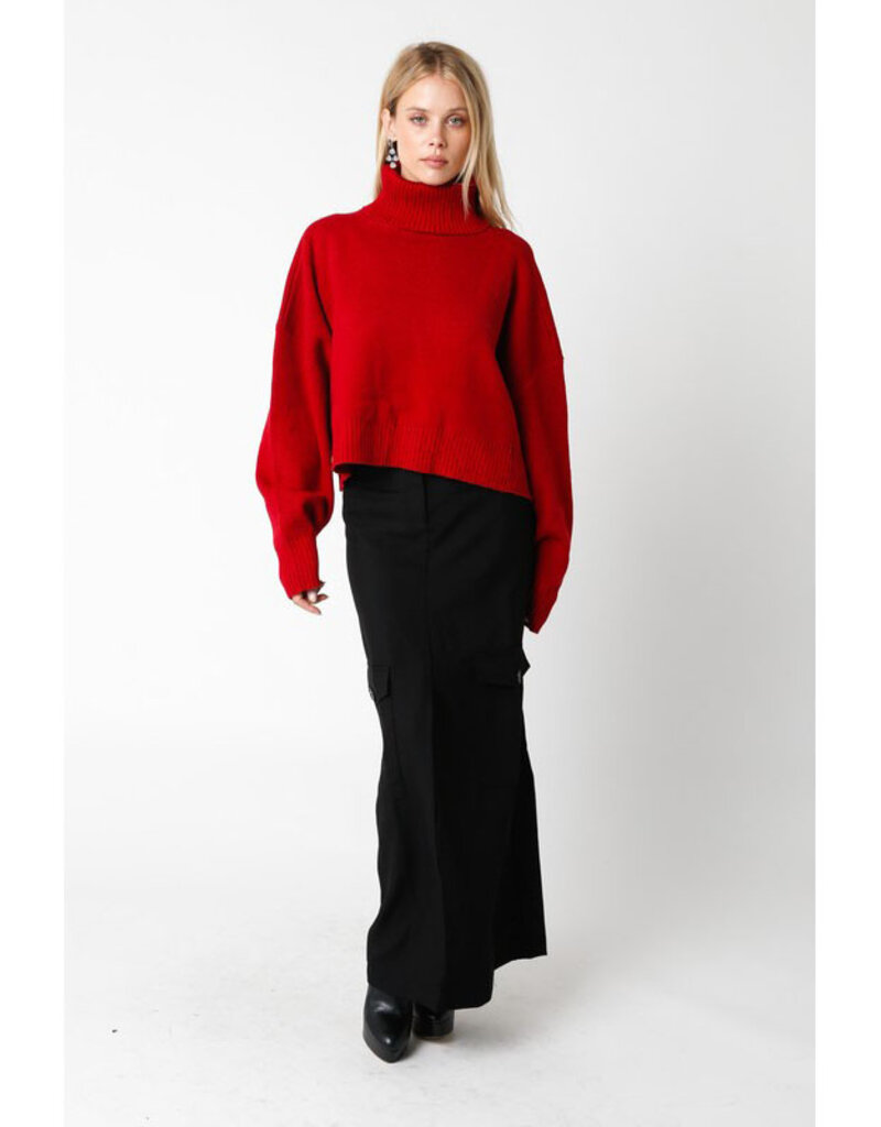 Olivaceous Red Turtleneck High-Low Sweater