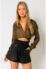 Olivaceous Chai Satin Cropped Button Up