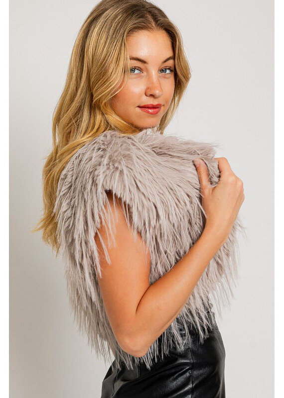 Le Lis Grey Feather Fur Vest