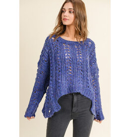 In Loom Distressed Blue Knit Sweater