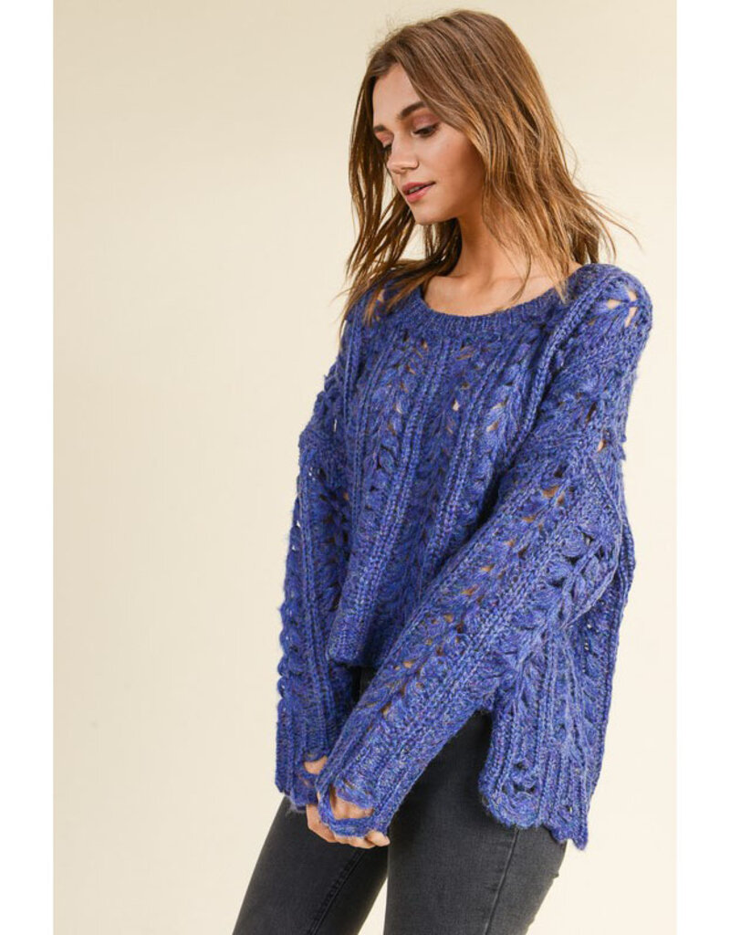 In Loom Distressed Blue Knit Sweater