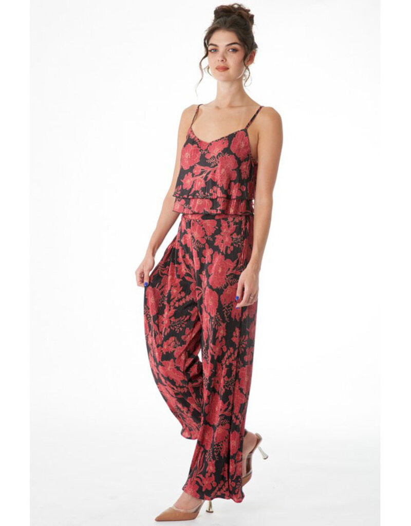 En Creme Dark Floral Pleated Cami & Pant Set