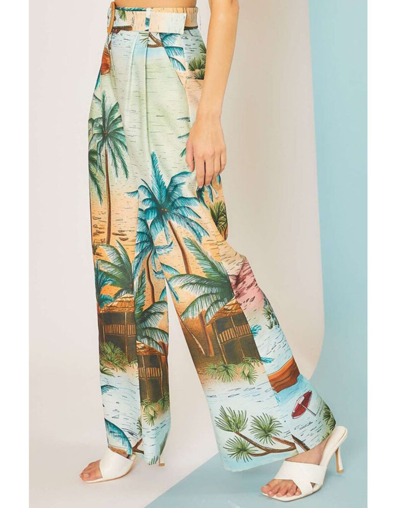 Main Strip Belted Palm Tree Pants