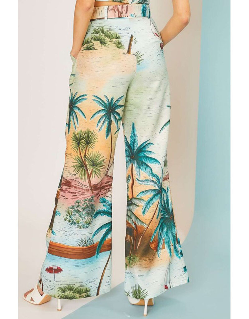 Main Strip Belted Palm Tree Pants