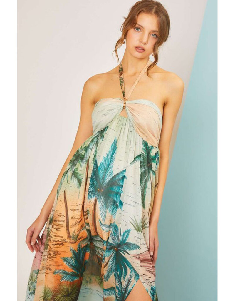 Main Strip Palm Tree Maxi Dress