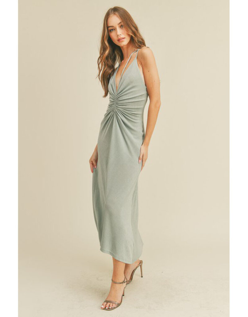 Mable Dusty Blue Ruched Midi Dress