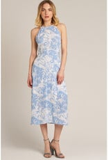 En Creme Blue Print Halter Midi Dress
