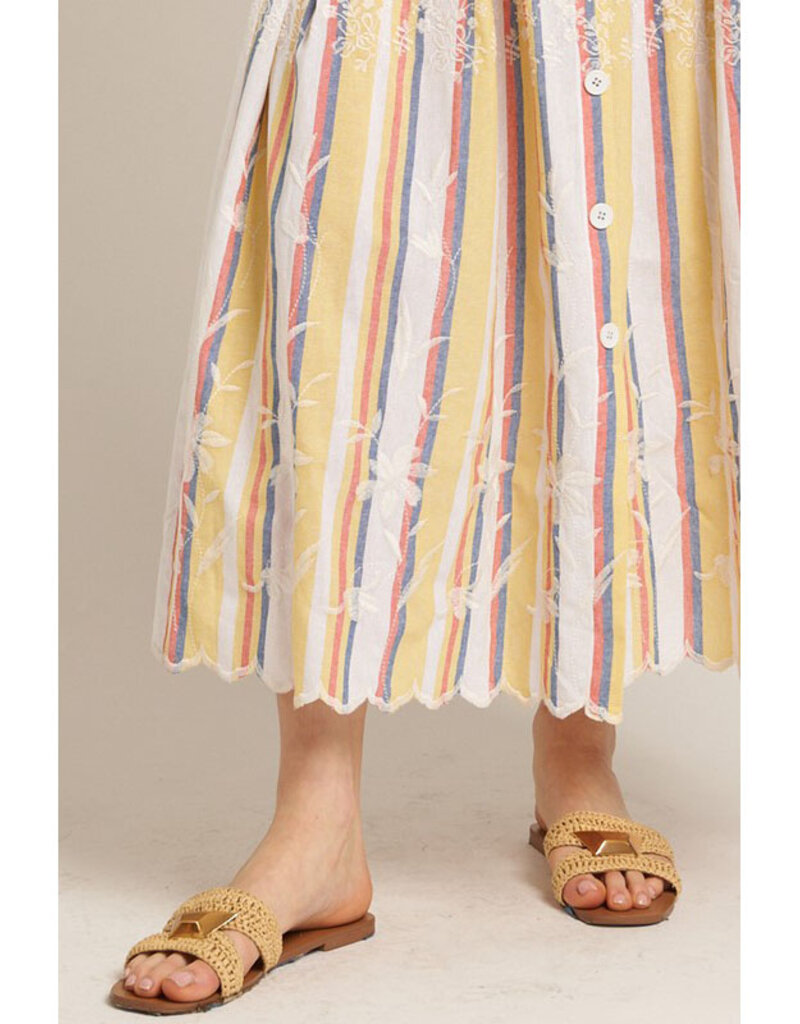 En Creme Embroidered Stripe Maxi Skirt