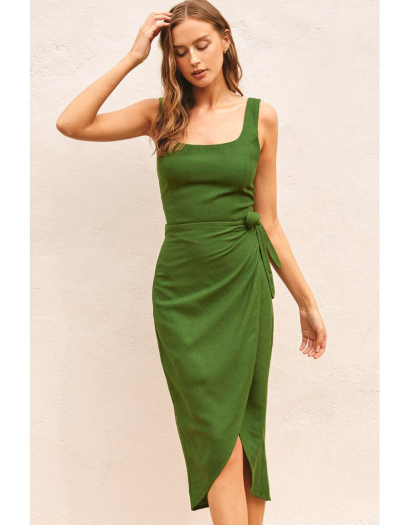 Dress Forum Green Linen Wrap Midi Dress