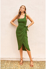 Dress Forum Green Linen Wrap Midi Dress