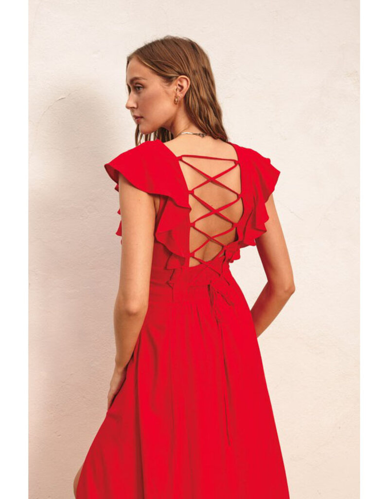 Dress Forum Red Rouge Lace Back Midi Dress