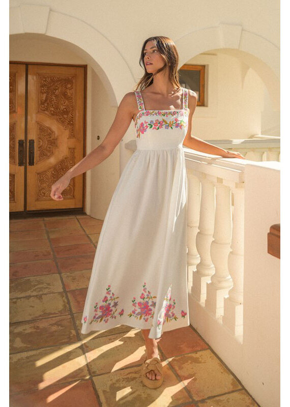 Mable Embroidered Linen Midi Dress