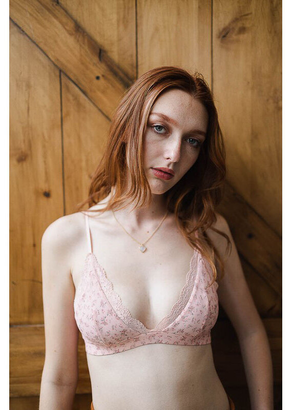 Leto Accessories Ditsy Floral Mesh Triangle Bralette