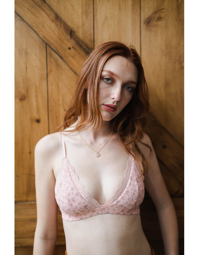Leto Accessories Ditsy Floral Mesh Triangle Bralette