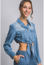 Love Tree Cropped Denim Button Down