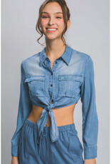 Love Tree Cropped Denim Button Down