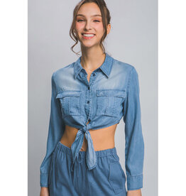 Love Tree Cropped Denim Button Down