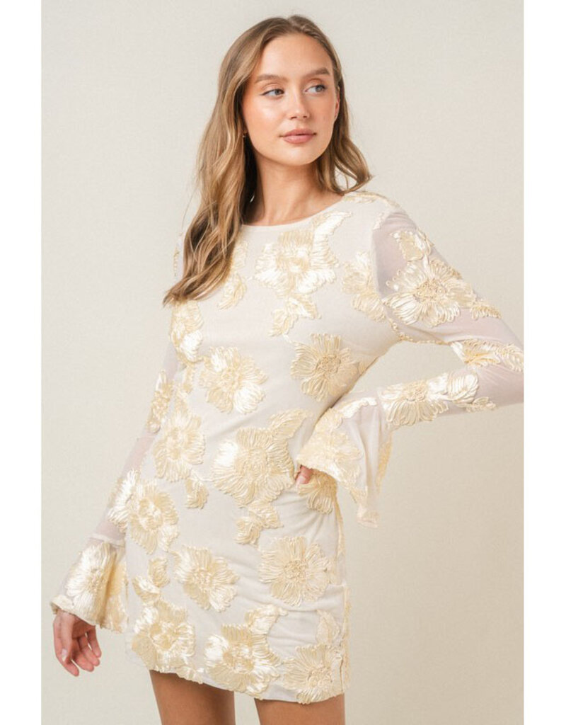 Fore Bell Sleeve Rosette Mini Dress