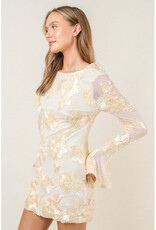 Fore Bell Sleeve Rosette Mini Dress