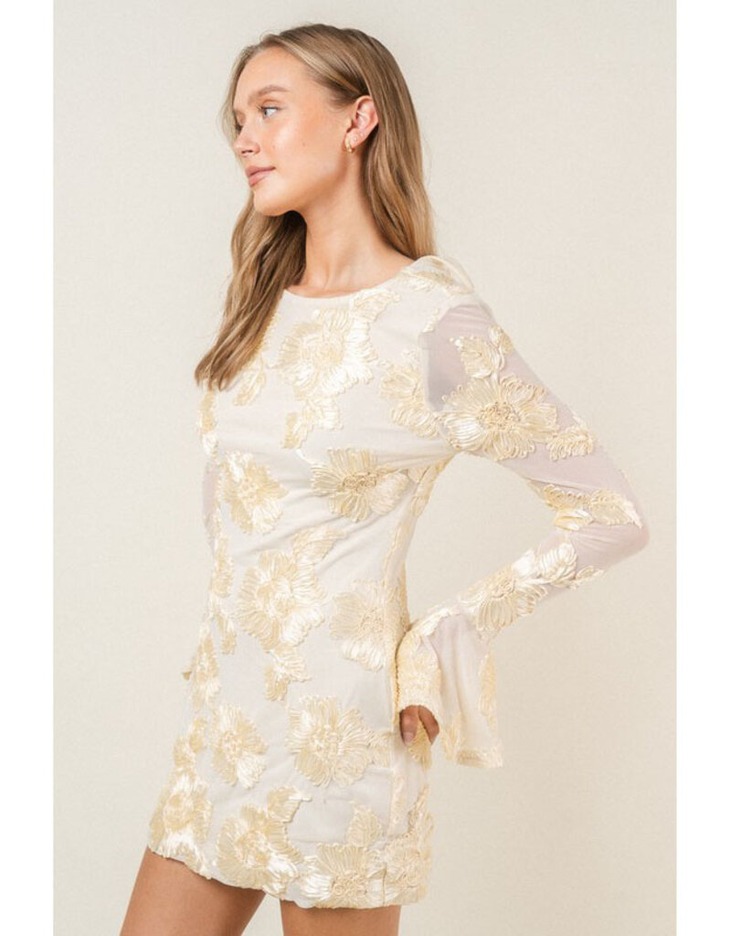 Fore Bell Sleeve Rosette Mini Dress