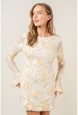 Fore Bell Sleeve Rosette Mini Dress