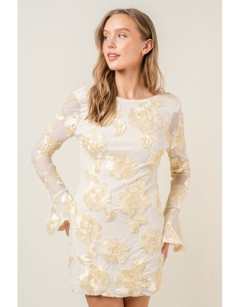 Fore Bell Sleeve Rosette Mini Dress