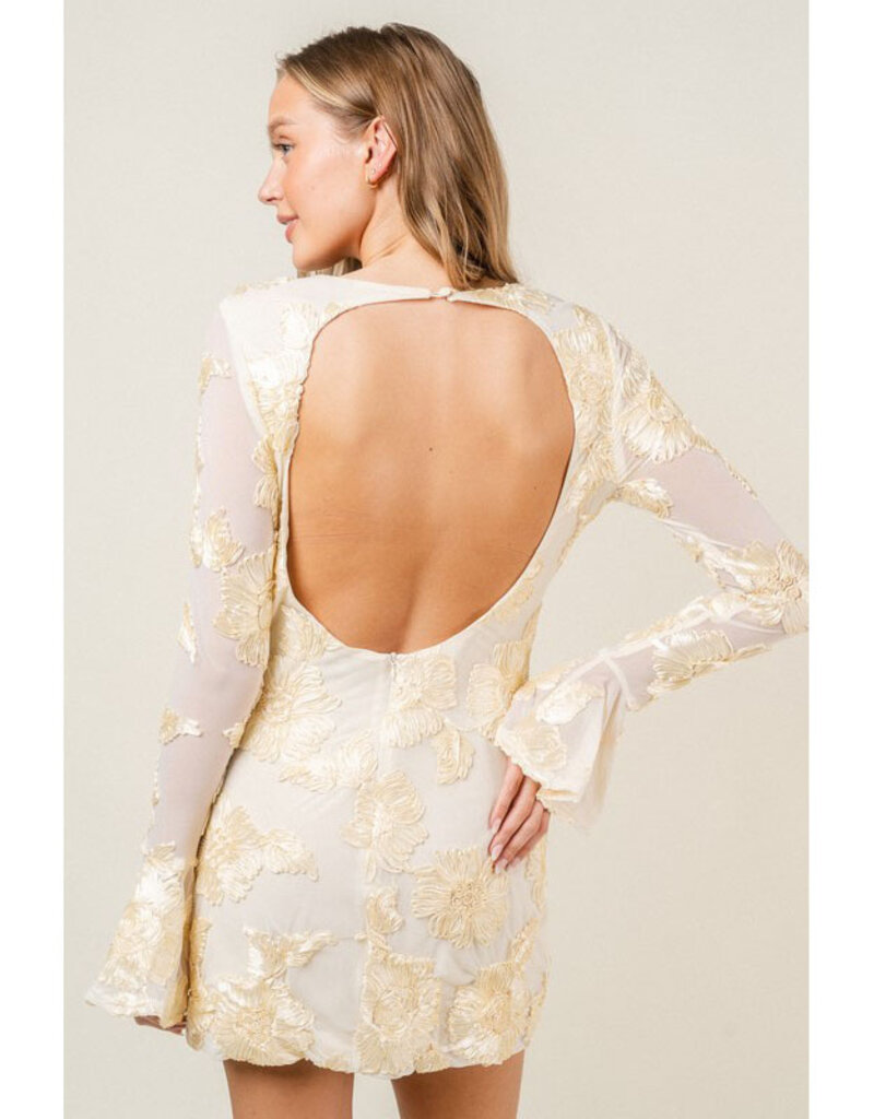 Fore Bell Sleeve Rosette Mini Dress