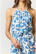 lalavon Blue Floral Halter Jumpsuit