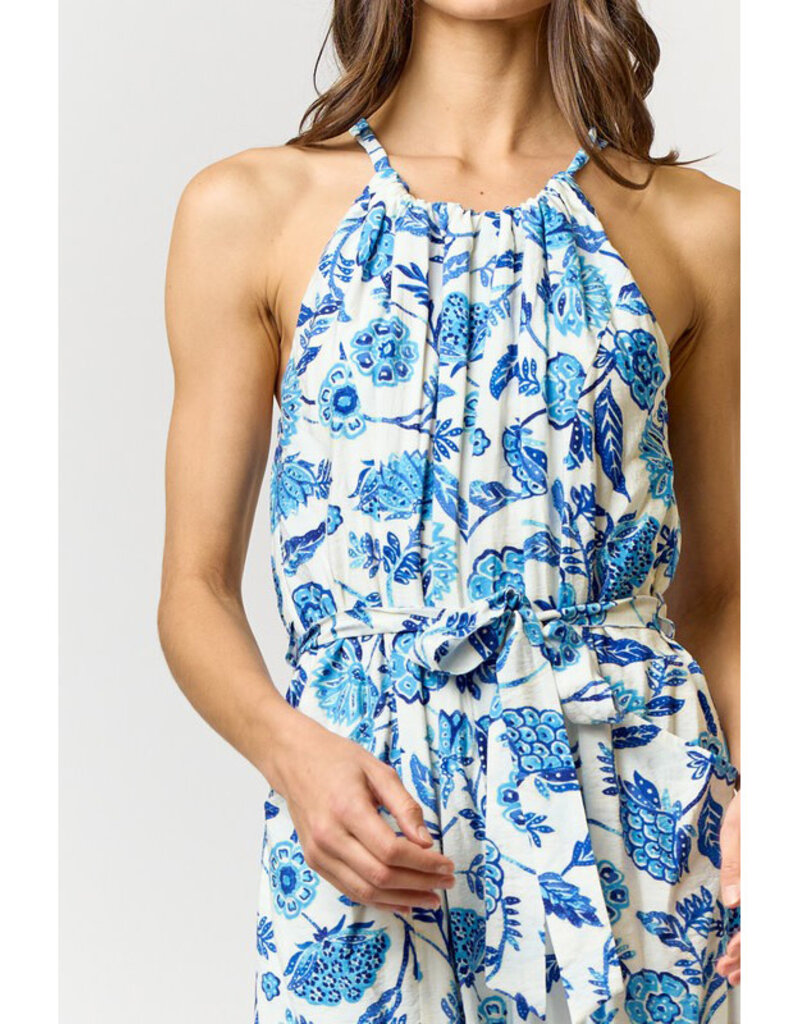 lalavon Blue Floral Halter Jumpsuit