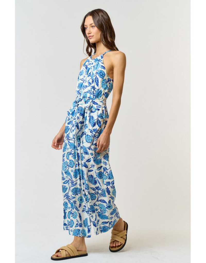 lalavon Blue Floral Halter Jumpsuit