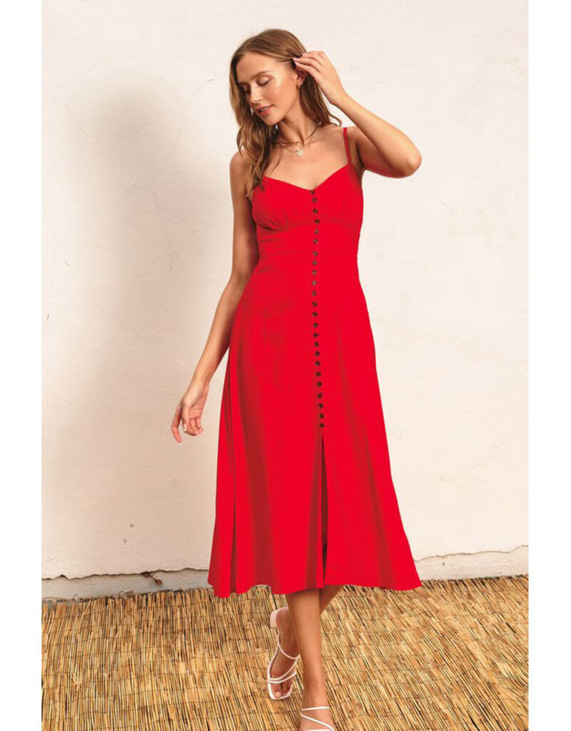 Dress Forum Red Midi Dress w/Buttons